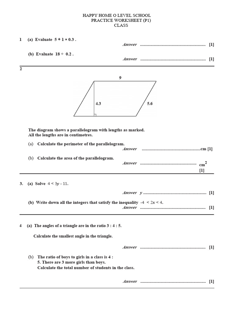 Practice Sheet for Paper 1.Doc | PDF | Area