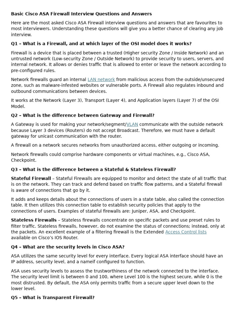 Cisco ASA Firewall Interview Questions | PDF | Firewall (Computing ...