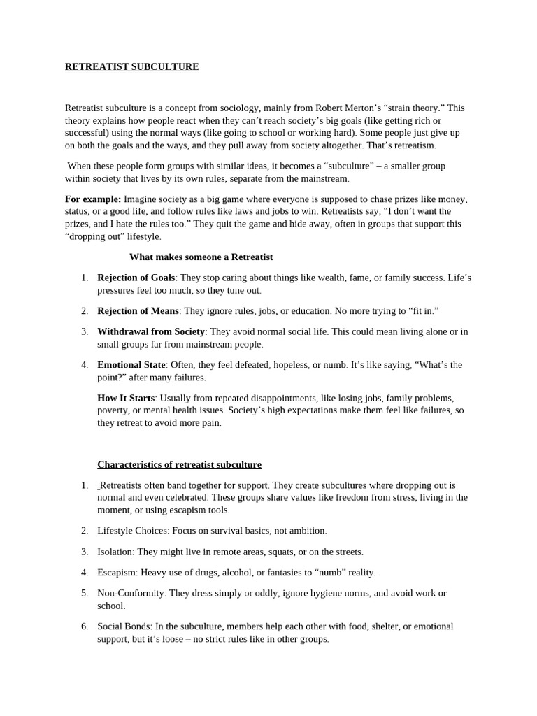 Retreatist subculture | PDF | Deviance (Sociology) | Behavioural Sciences