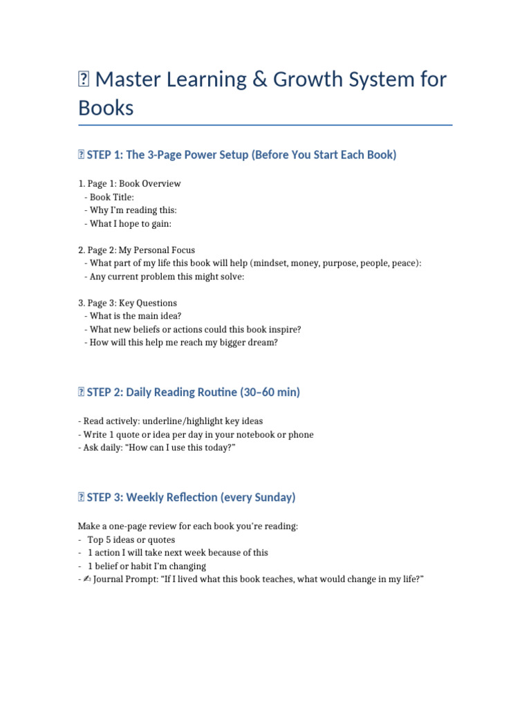 Master Learning System Book Template | PDF