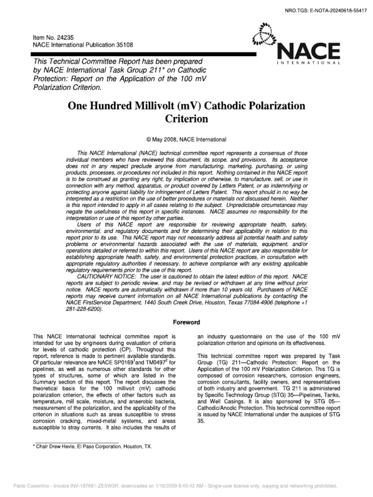 100 MV Cathodic Polarization Criterion | PDF