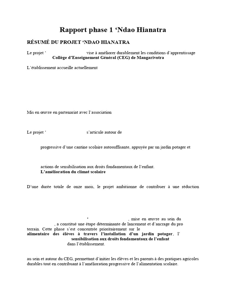 Rapport Phase 1 Ndao Hianatra V1 PDF | PDF | Compost | Pédagogie