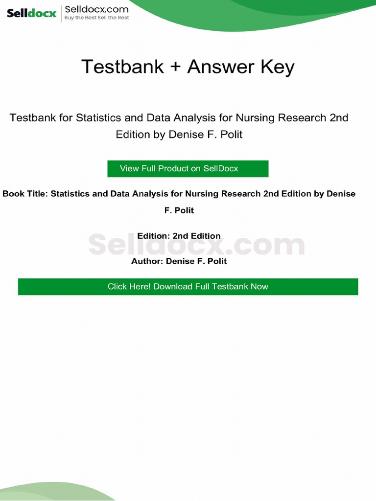 Question Bank For Statistics and Data Analysis For Nursing Research 2nd ...