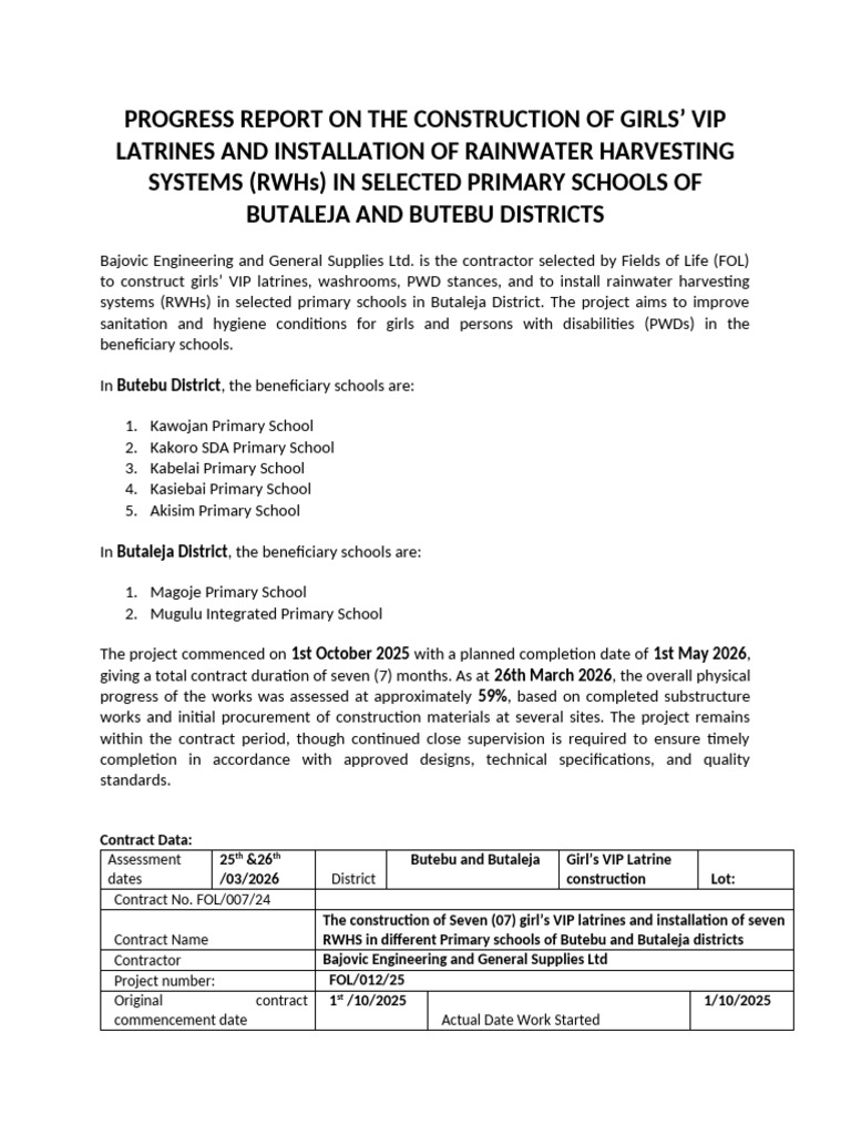 Inspection Report-VIP Butebu and Butaleja March-2026 | PDF | Sanitation