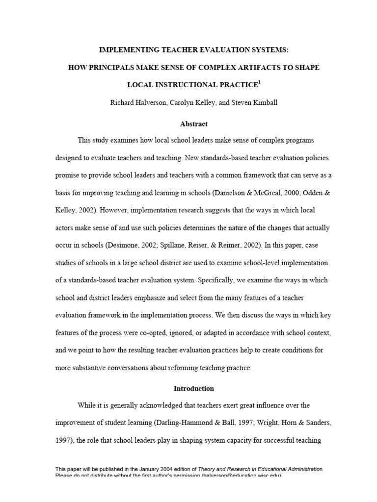 Implementing Teacher Evaluation Systems | PDF | Teachers | Evaluation
