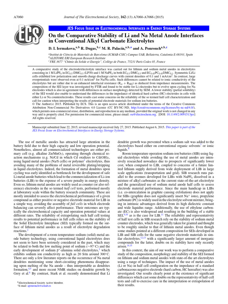 On the Comparative Stability of Li and Na Metal An | PDF | Electrolyte ...