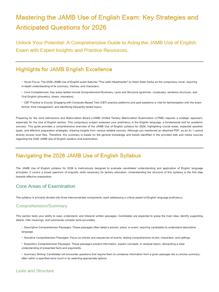 Mastering the JAMB Use of English Exam_ Key Strategies and Anticipated ...