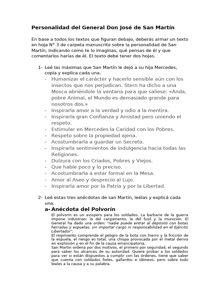 Personalidad Del General Don José de San Martín | PDF