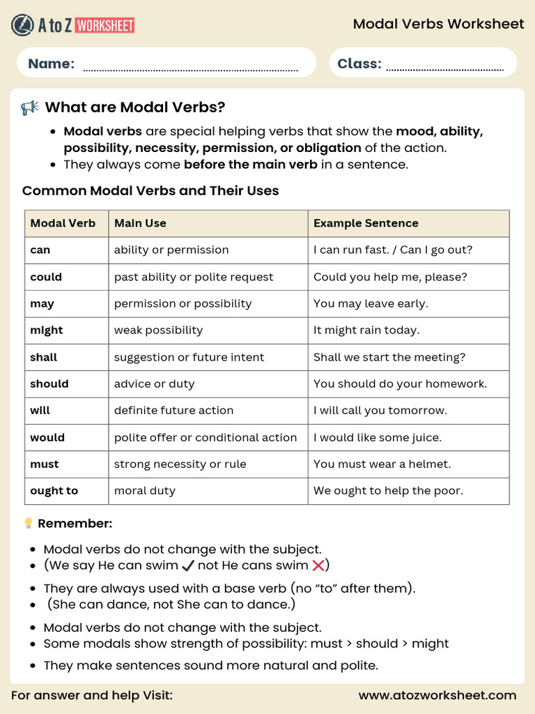 Modal Verbs Worksheets | PDF | Verb | Linguistics