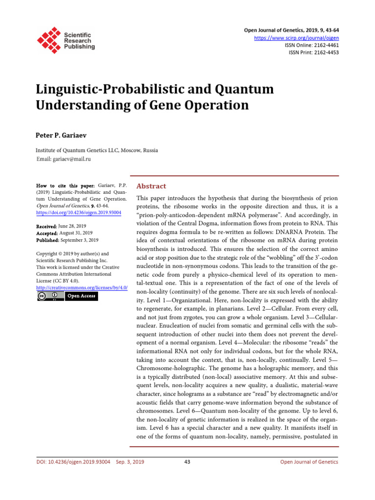 Gariaev - Linguistic-Probabilistic and Quantum Understanding of Gene ...