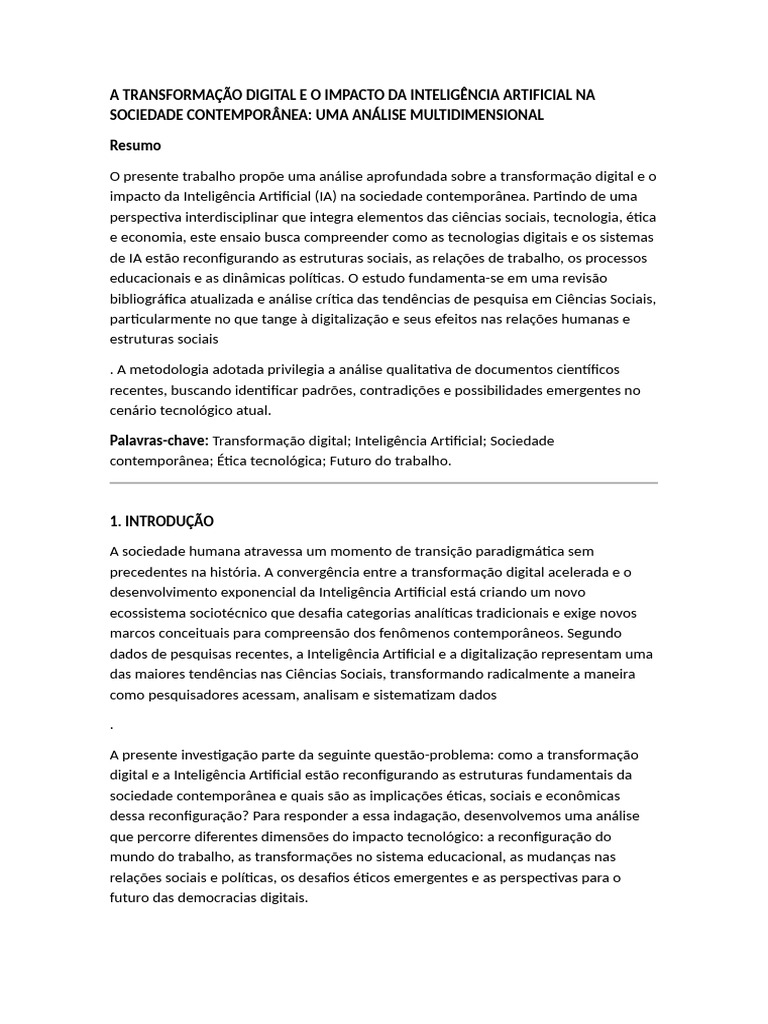 A Transformação Digital e o Impacto Da Inteligência Artificial Na ...
