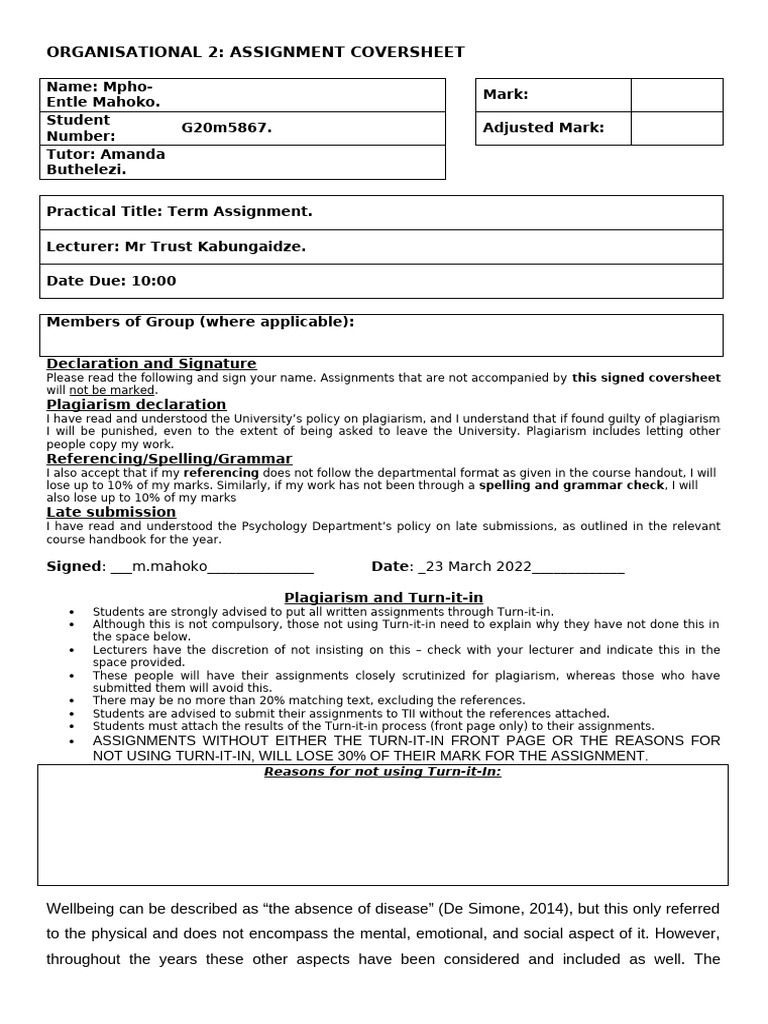 term 1 assignment | PDF | Occupational Safety And Health | Employment