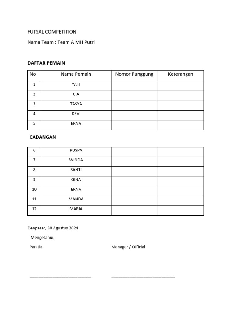 List Futsal Mh | PDF