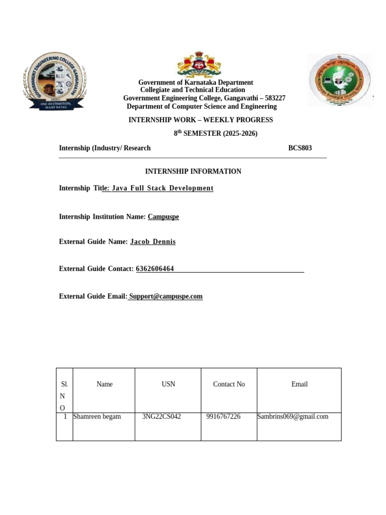 f Me Internship Work – Weekly Progress (2) (1) (4) | PDF | Java Script ...