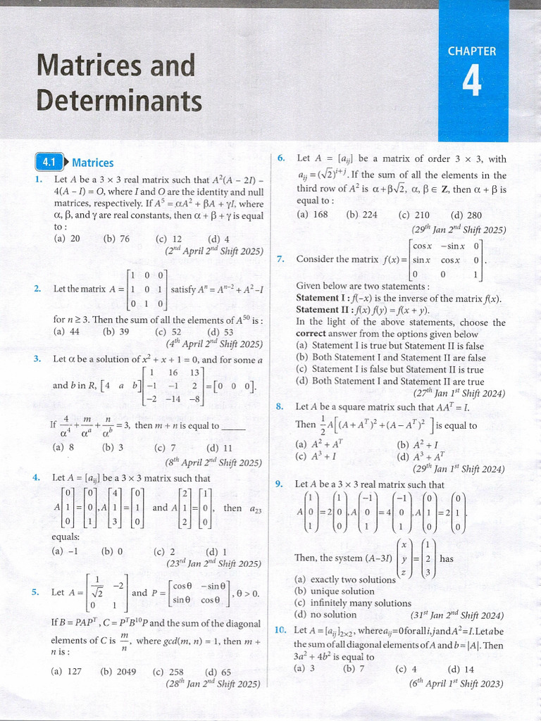 Chapter 4 Matrices and Determinants_0001-1 | PDF