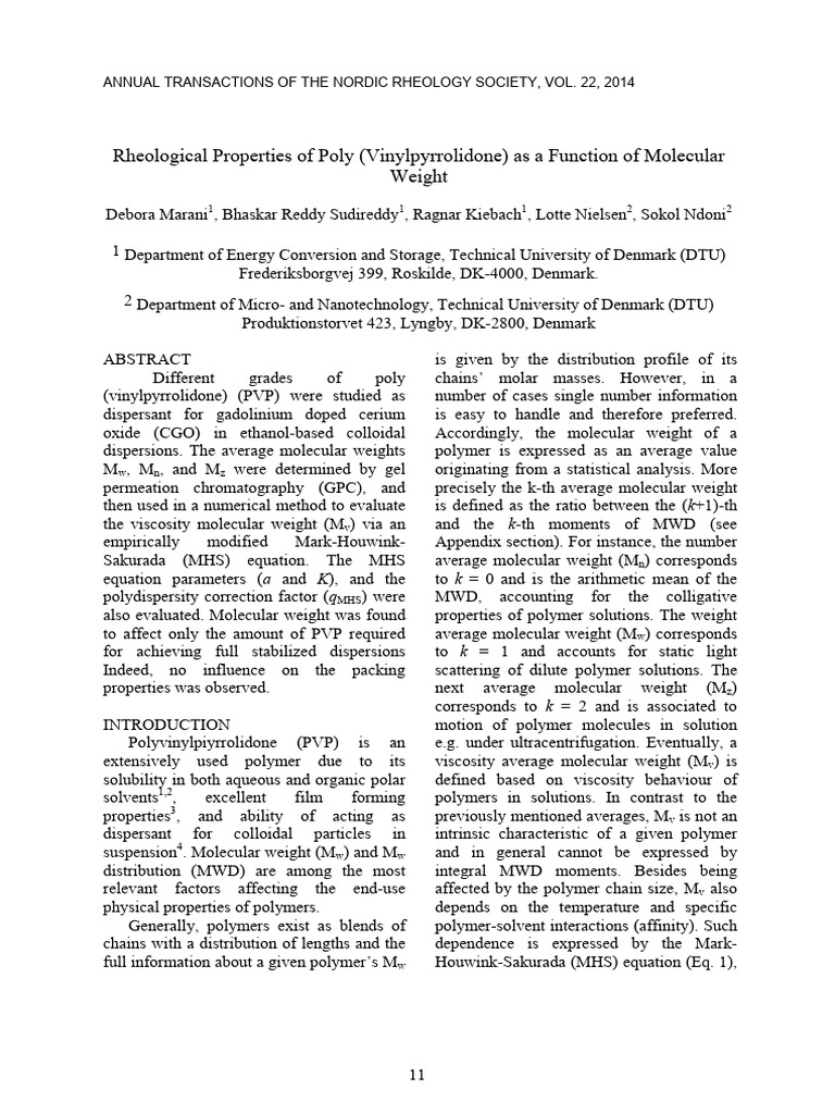 Rheological properties of PVP | PDF | Viscosity | Polymers