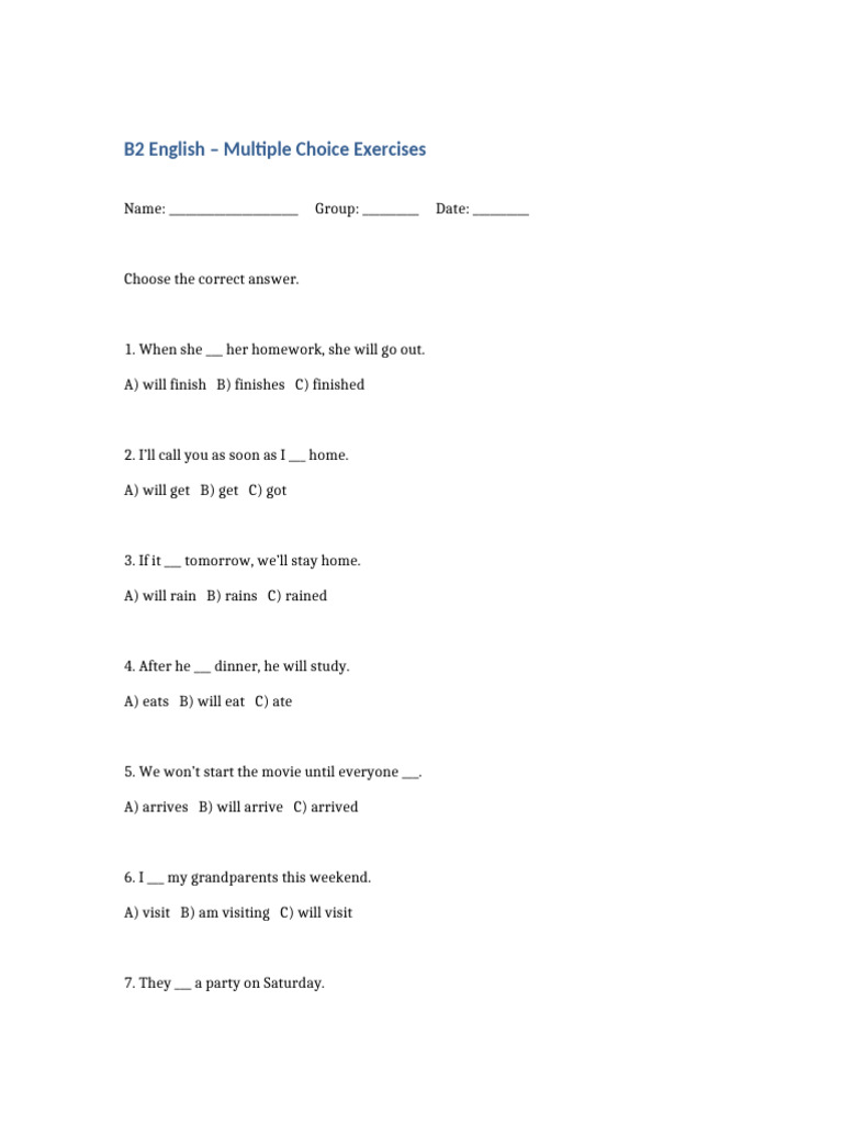 B2 English Multiple Choice Exercises | PDF | Chess | Chess Theory