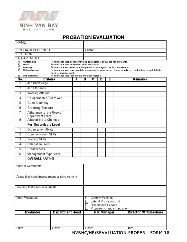 Probation Evaluation Form | PDF