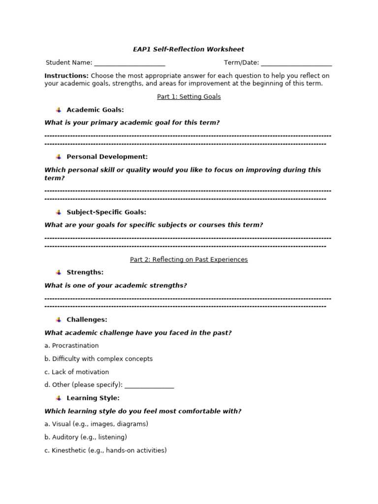 EAP1 Self Reflection Sheet | PDF | Learning Styles | Education Theory