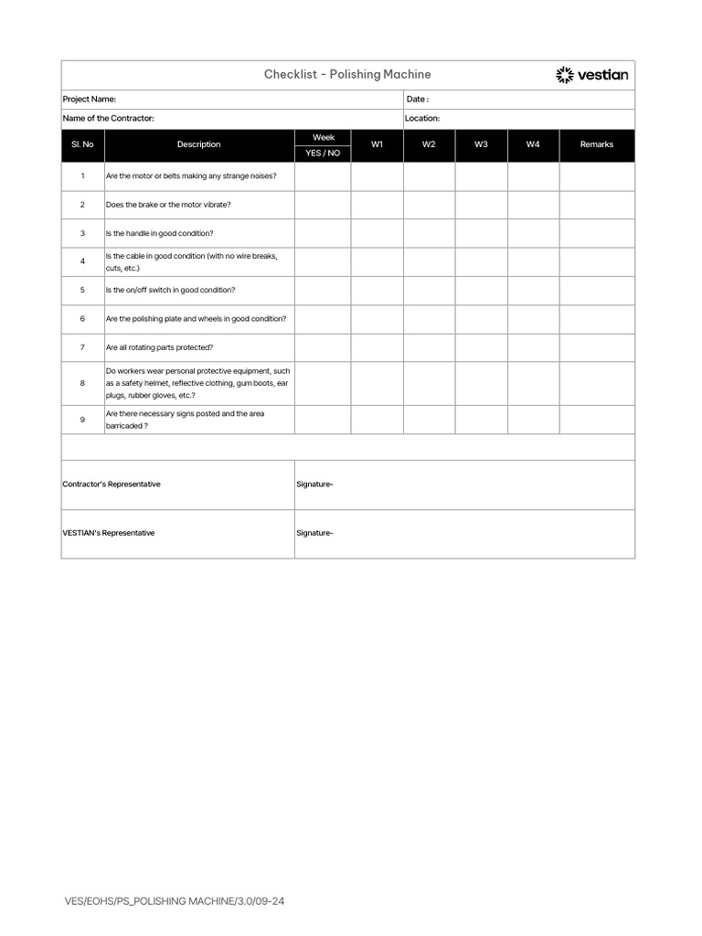 1. Polishing Machine Checklist - Copy | PDF