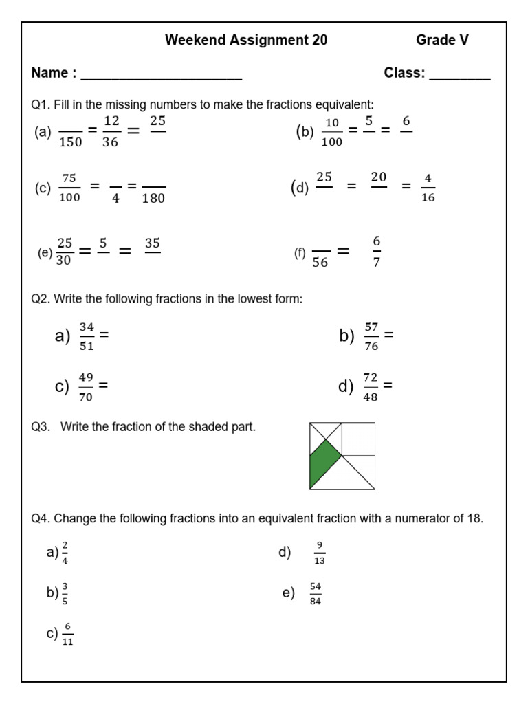 Math Weekend Assignment 20 - Grade V2 | PDF | Numbers | Arithmetic