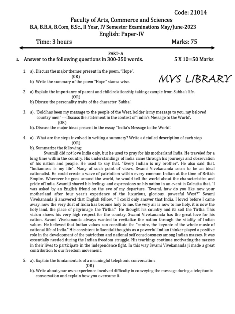 IV Sem - English Paper IV | PDF | Swami Vivekananda