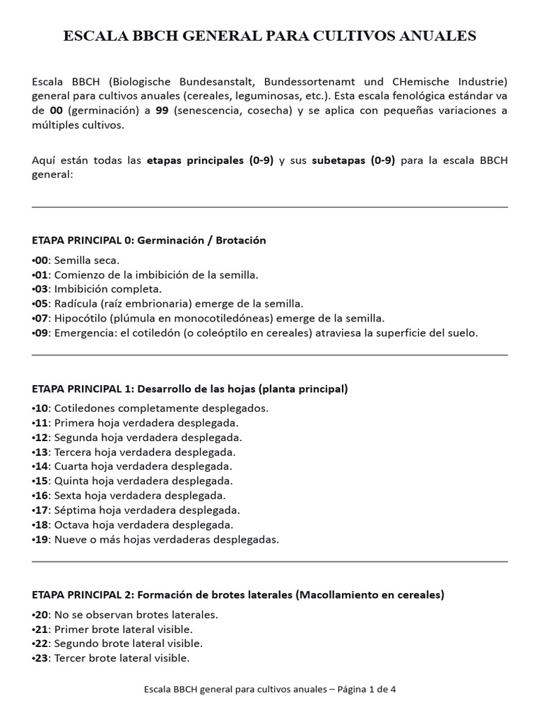 A Escala BBCH General | PDF | Germinación | Ramas de la botánica