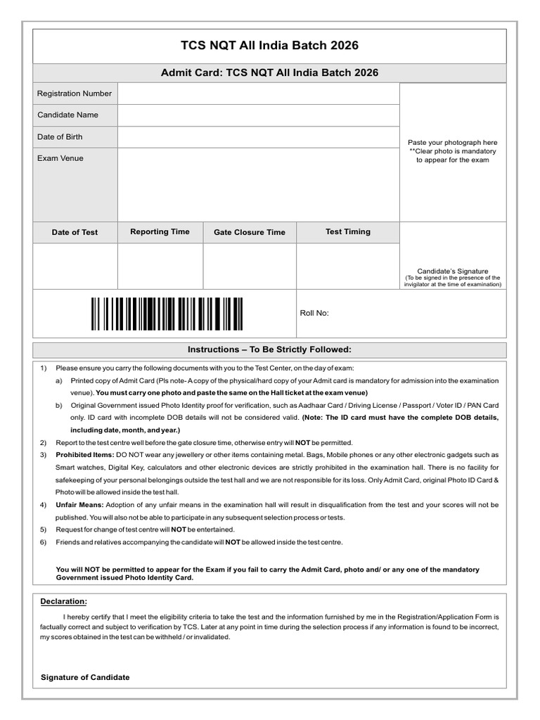Admit Card | PDF | Identity Document | Access Control
