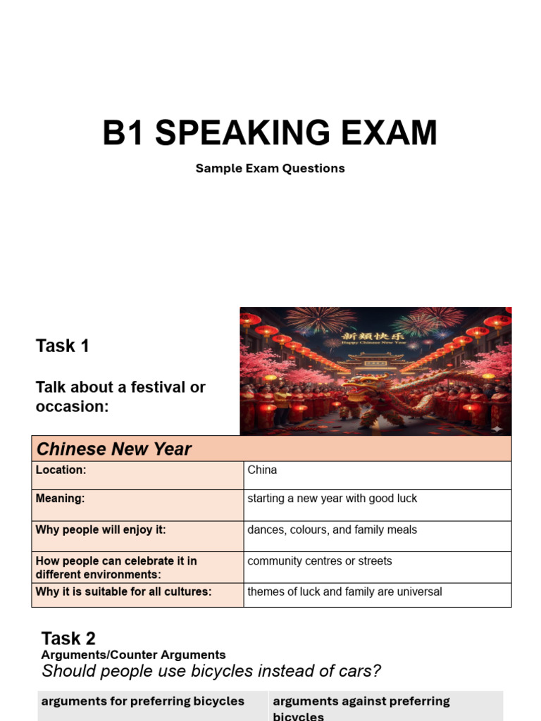 b 1 Sample Speaking Exam Questions | PDF