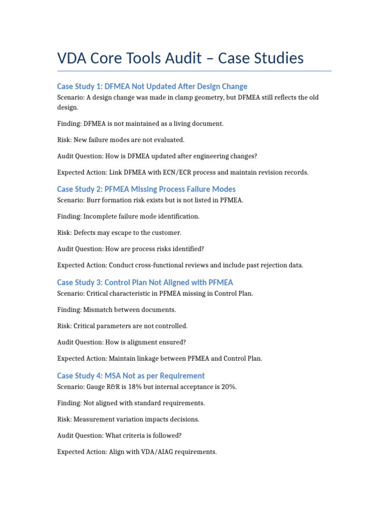 VDA Core Tools Case Studies | PDF | Risk