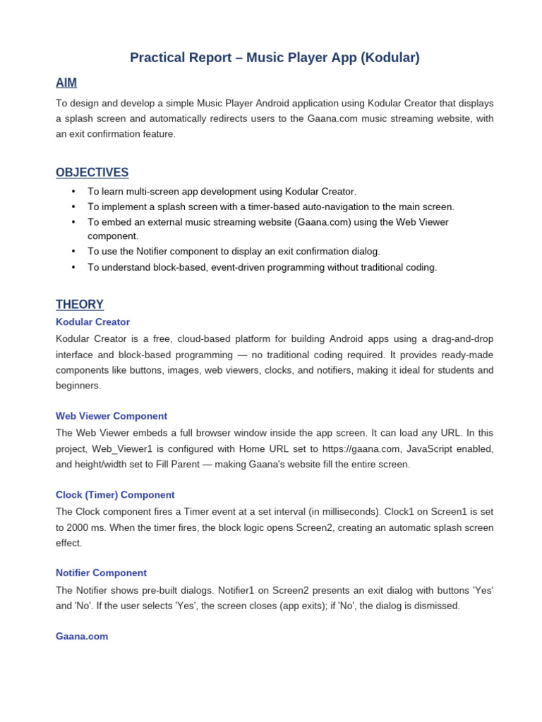 Music Player Practical Report v2 | PDF | Mobile App | User Interface