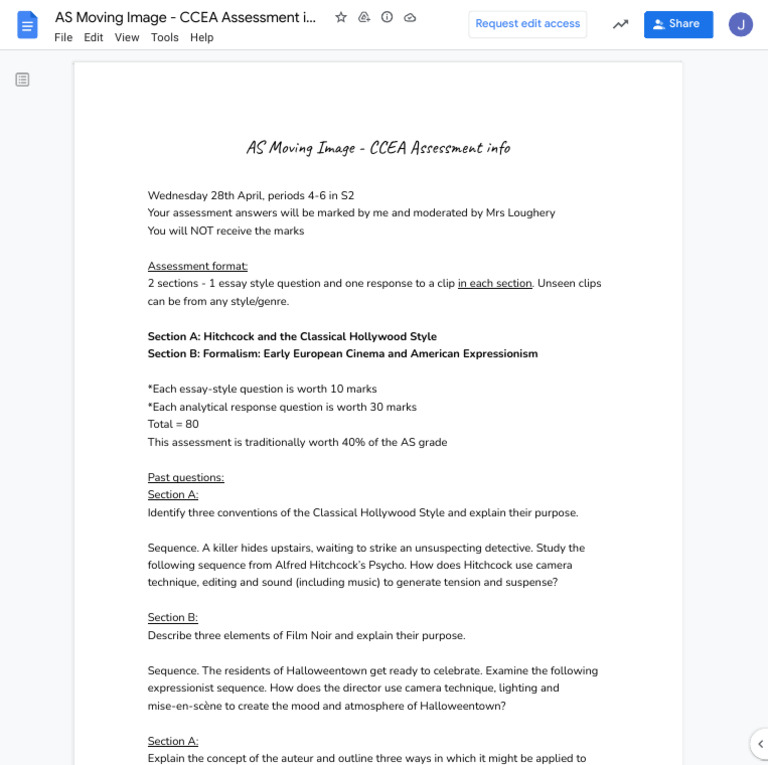 As Moving Image - CCEA Assessment Info | PDF