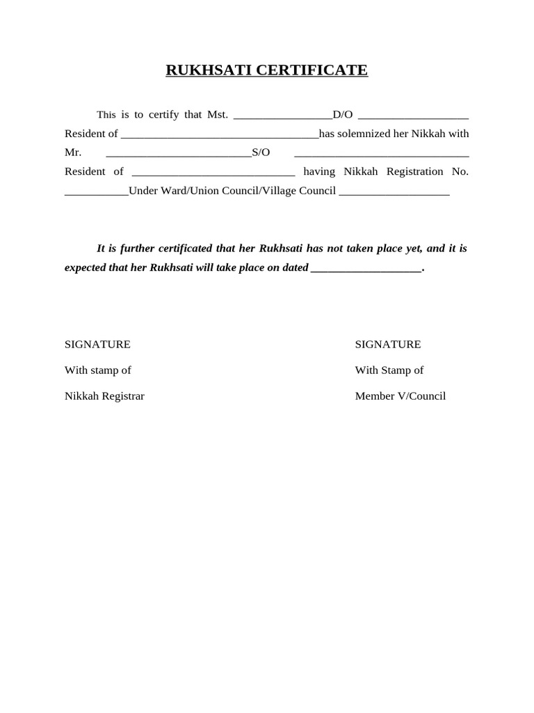 Rukhsati Certificate | PDF