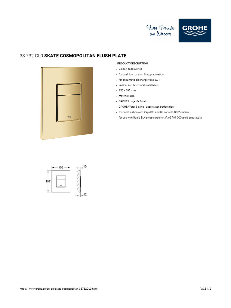 GROHE Specification Sheet 38732GL0 | PDF