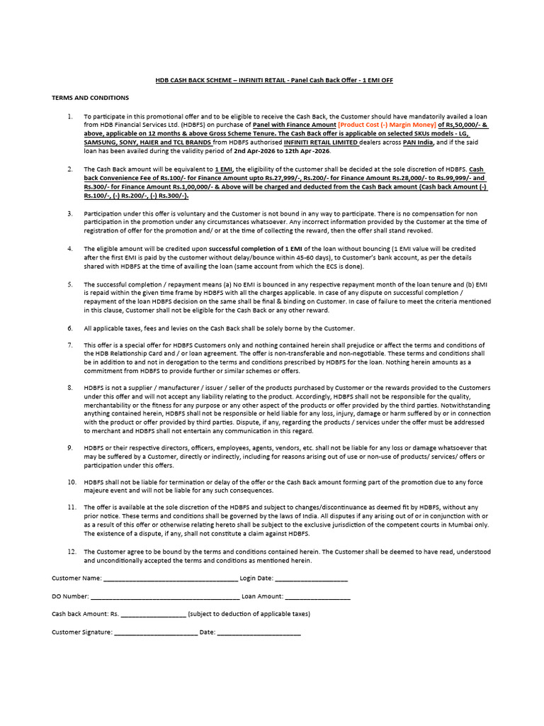 Infiniti Retail_Panel_1 EMI OFF - 2nd Apr - 12th Apr 2026 | PDF ...