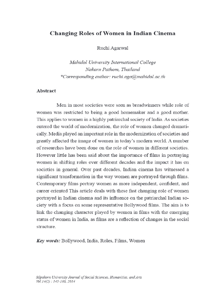 View of Changing Roles of Women in Indian Cinema | PDF