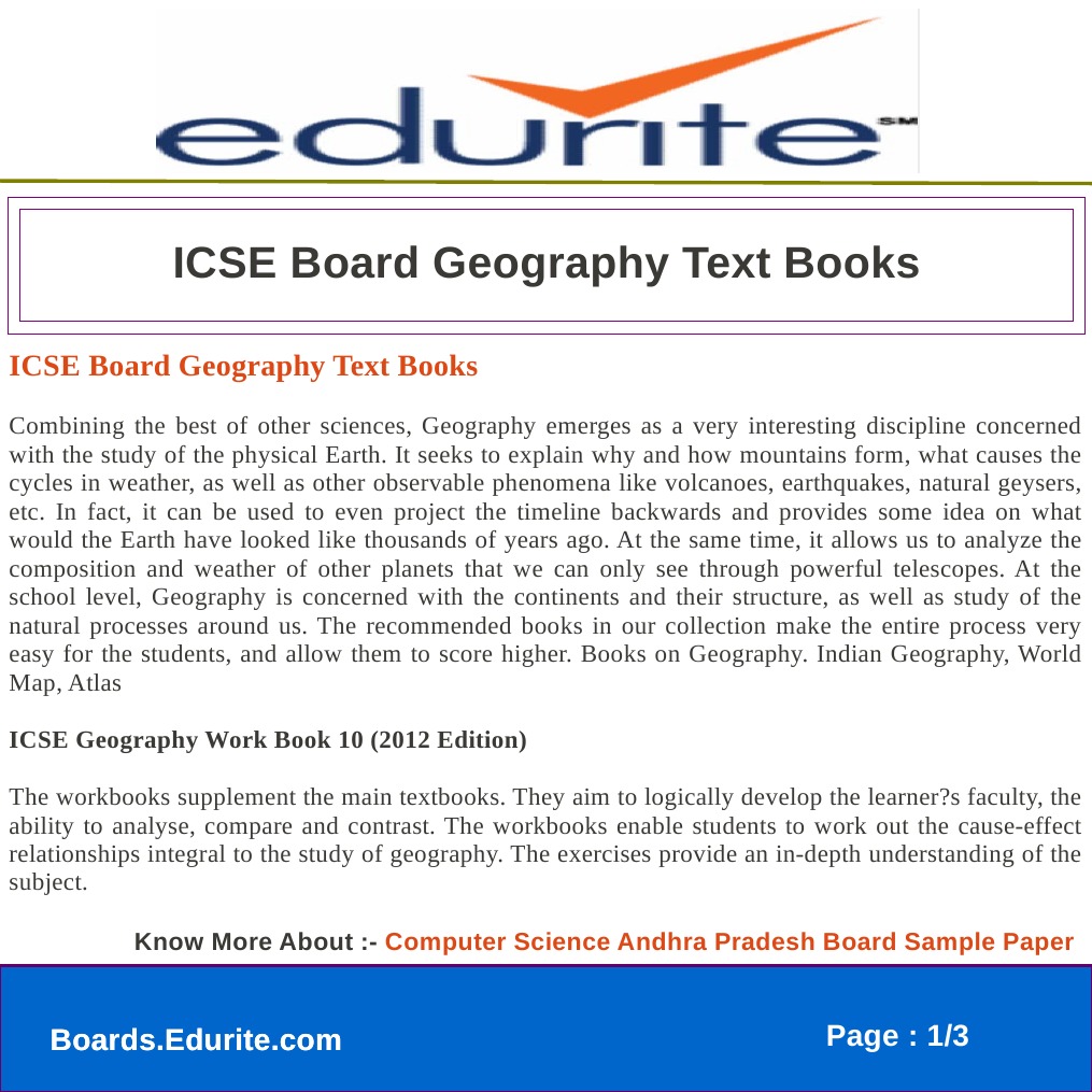 ICSE Board Geography Text Books Textbook Geography