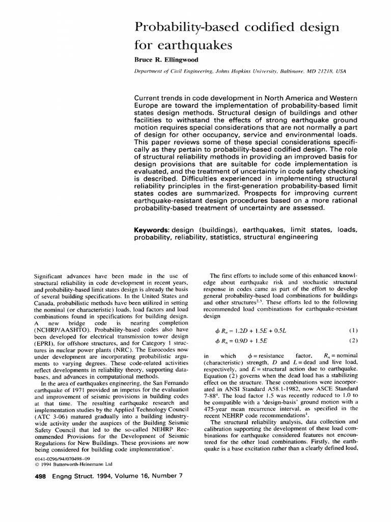 1994_Probability-Based Codified Design | PDF | Earthquake Engineering ...