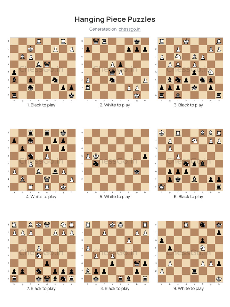 Hanging Piece Chess Puzzles | Easiest Difficulty | ChessGo.in | PDF ...
