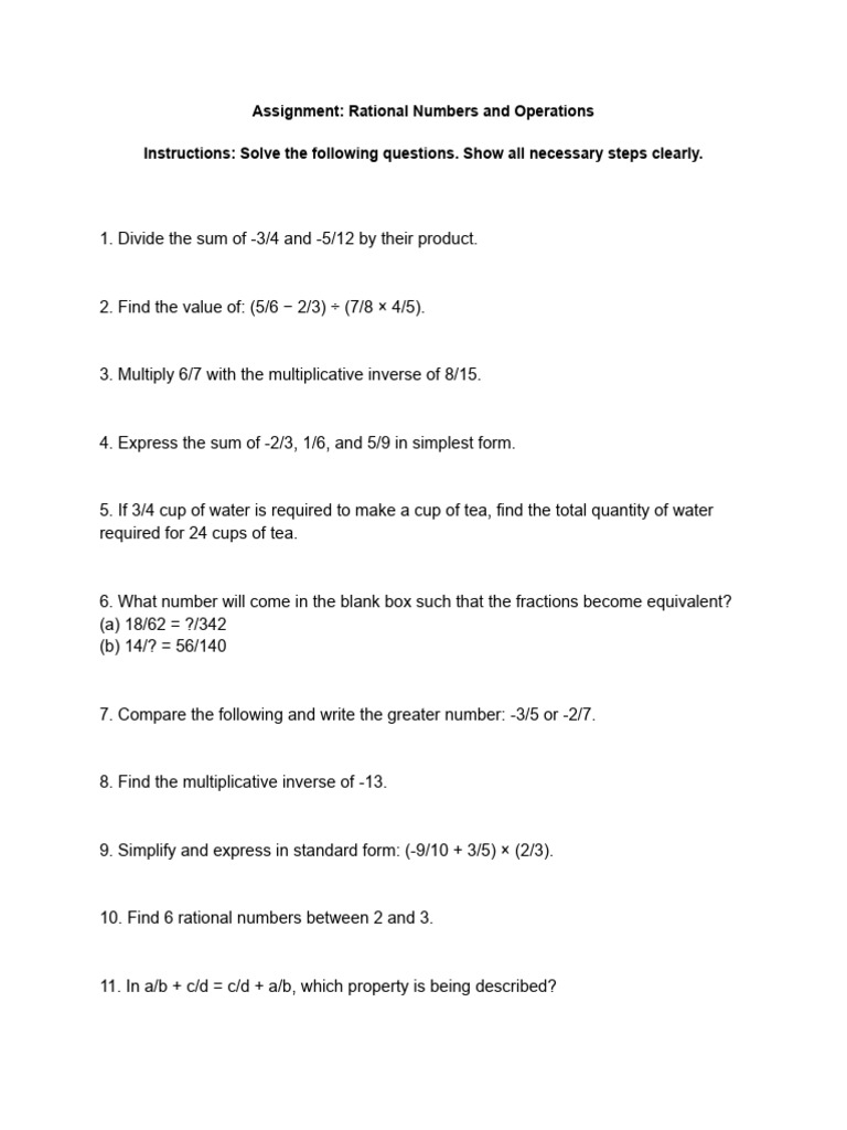 Assignment- Rational Numbers and Operations.docx | PDF
