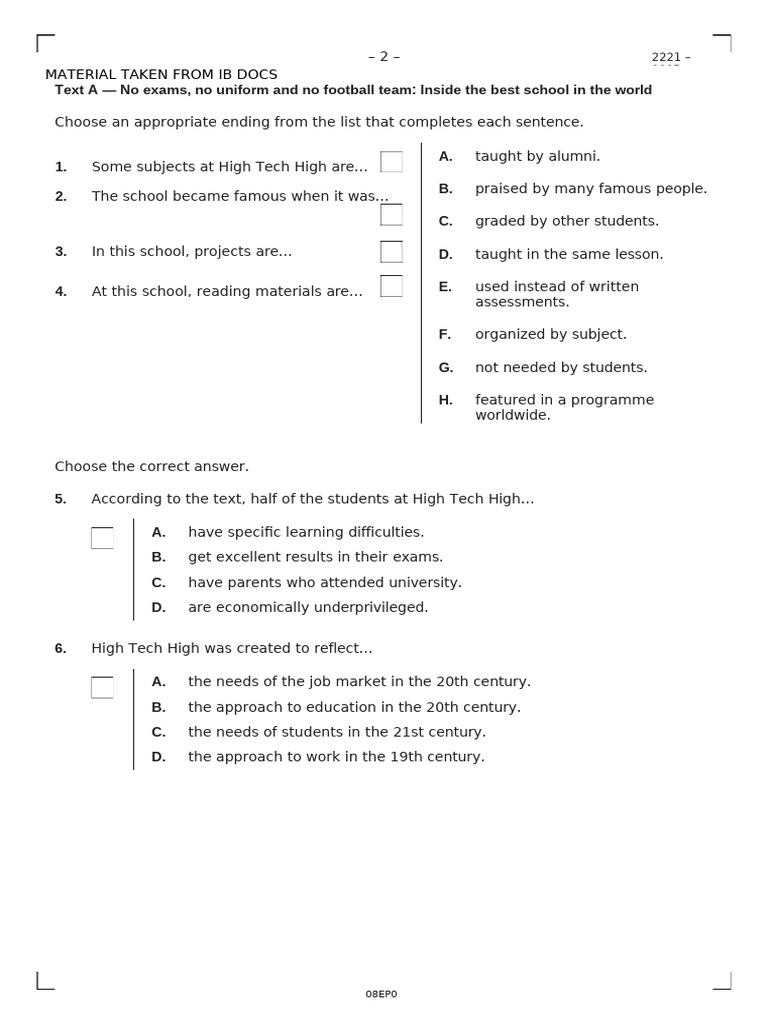 English B Paper 2 Reading Comprehension Question Booklet HL 2021 | PDF