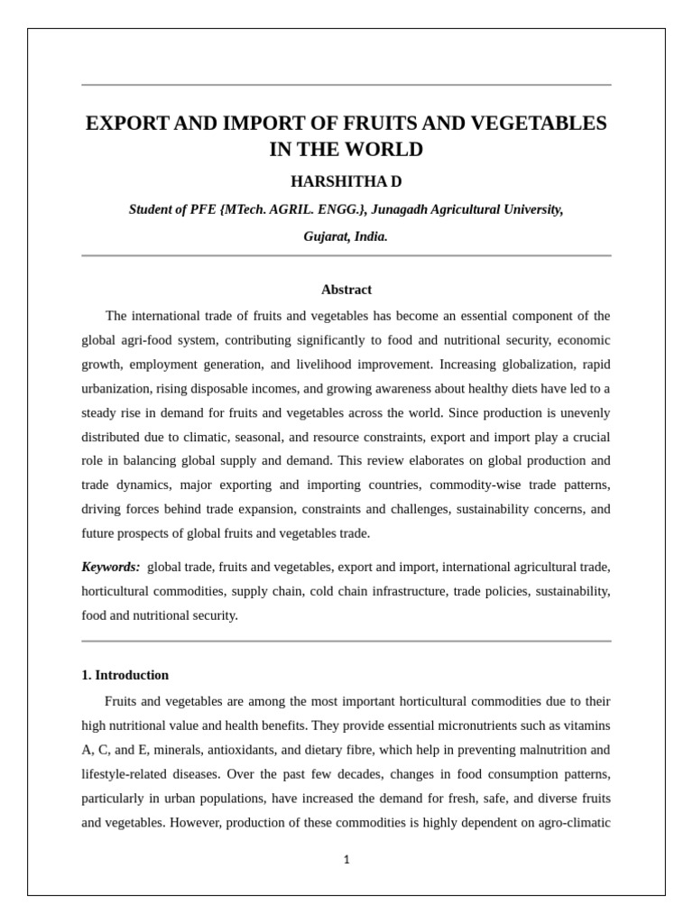 Export and Import of Fruits and Vegetables | PDF | Vegetables ...