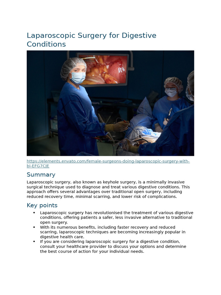 Laparoscopic Surgery for Digestive Conditions - 21JAN2025 SR | PDF ...
