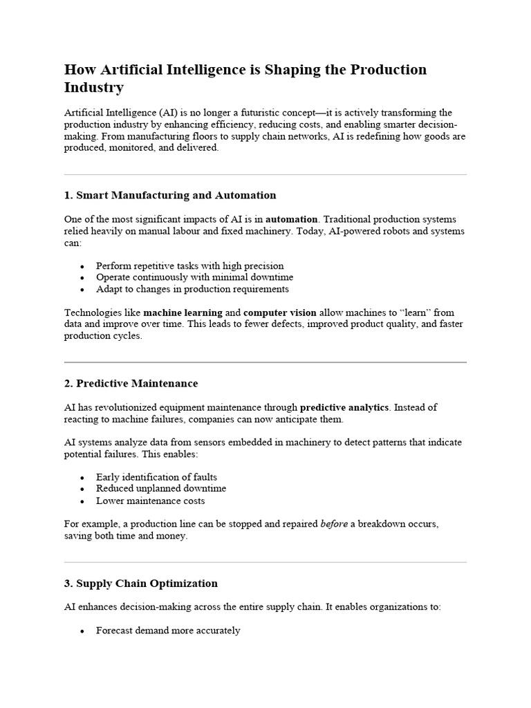 How Artificial Intelligence is Shaping the Production Industry | PDF ...
