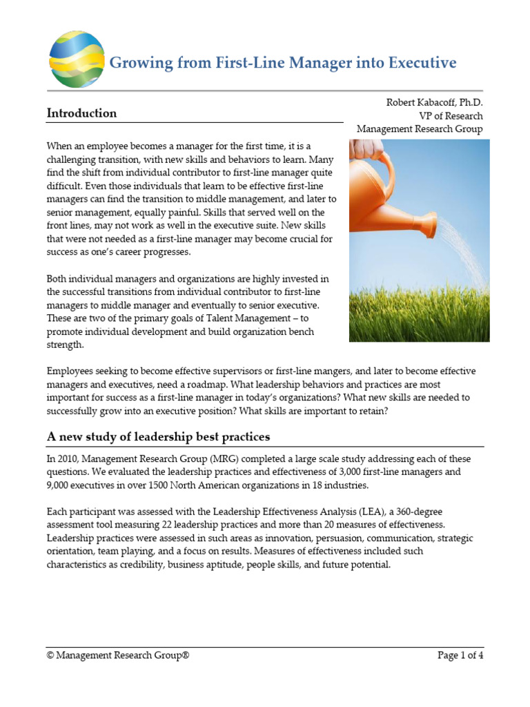 Growing From First Line Manager Into Executive | PDF | Leadership | Expert