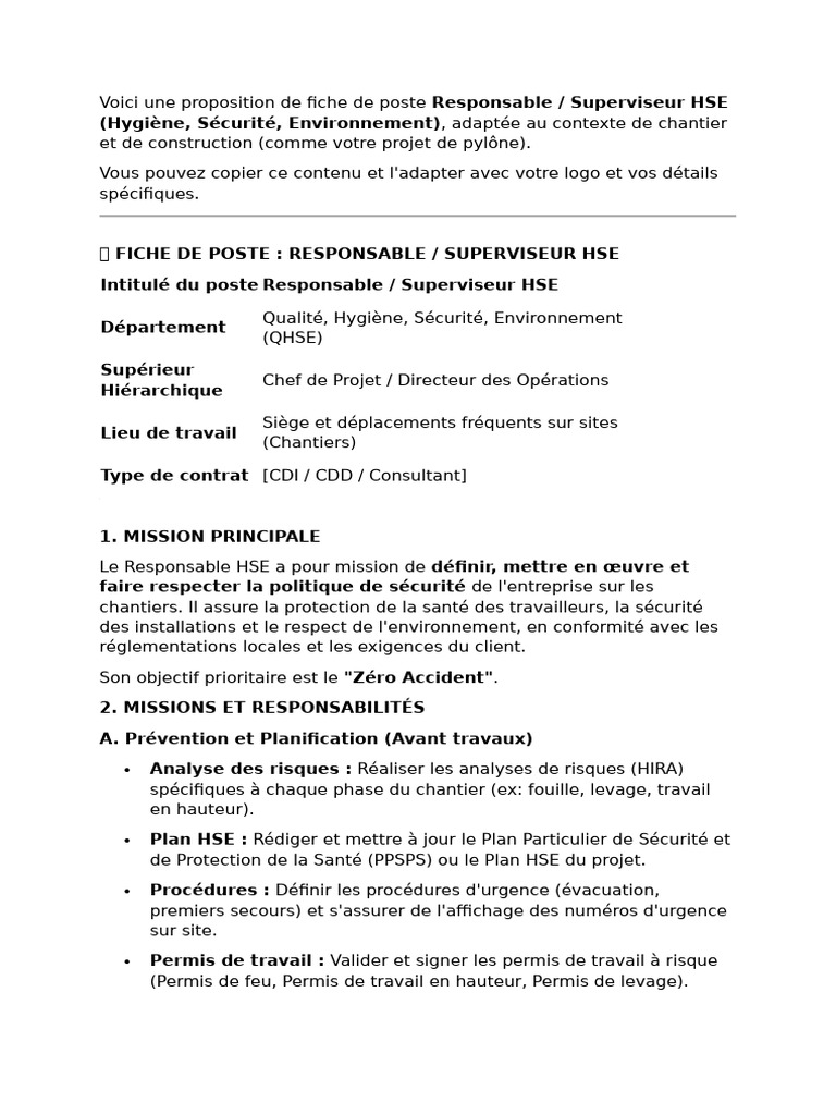 Voici Une Proposition de Fiche de Poste Responsable | PDF | Sécurité