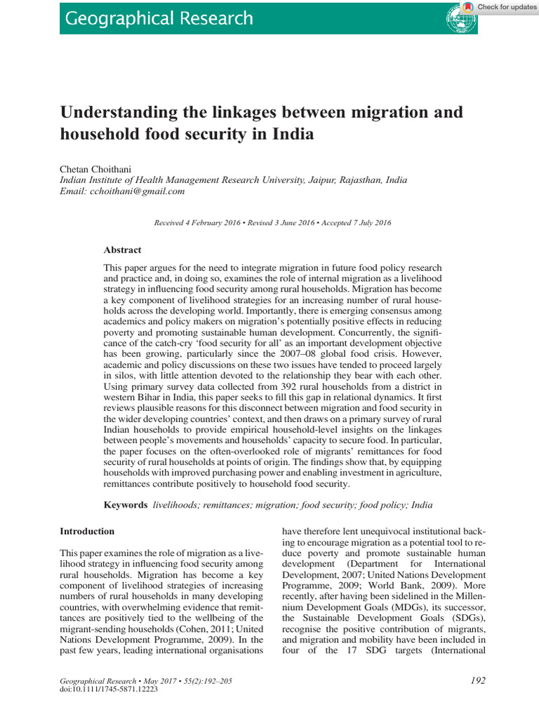 Geographical Research - 2017 - Choithani - Understanding the Linkages ...