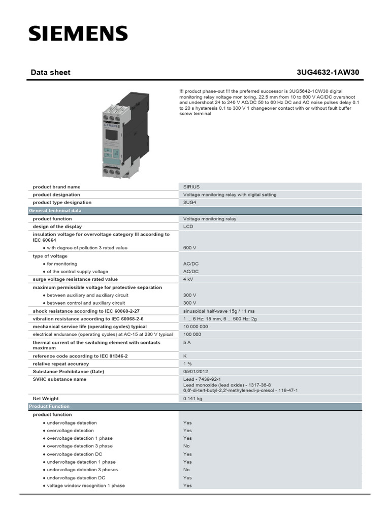 3UG46321AW30 Datasheet En | PDF | Relay | Alternating Current