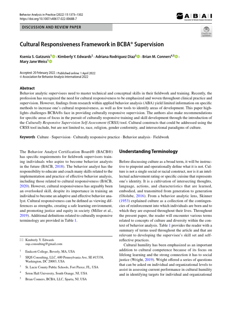 Cultural Responsiveness Framework in BCBA® Supervision | PDF | Social ...