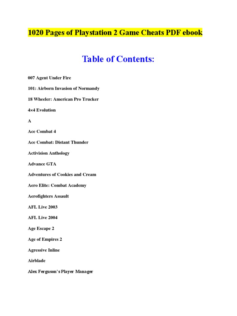 10 Pages Of Playstation 2 Game Cheats Pdf Ebook Sports Leisure